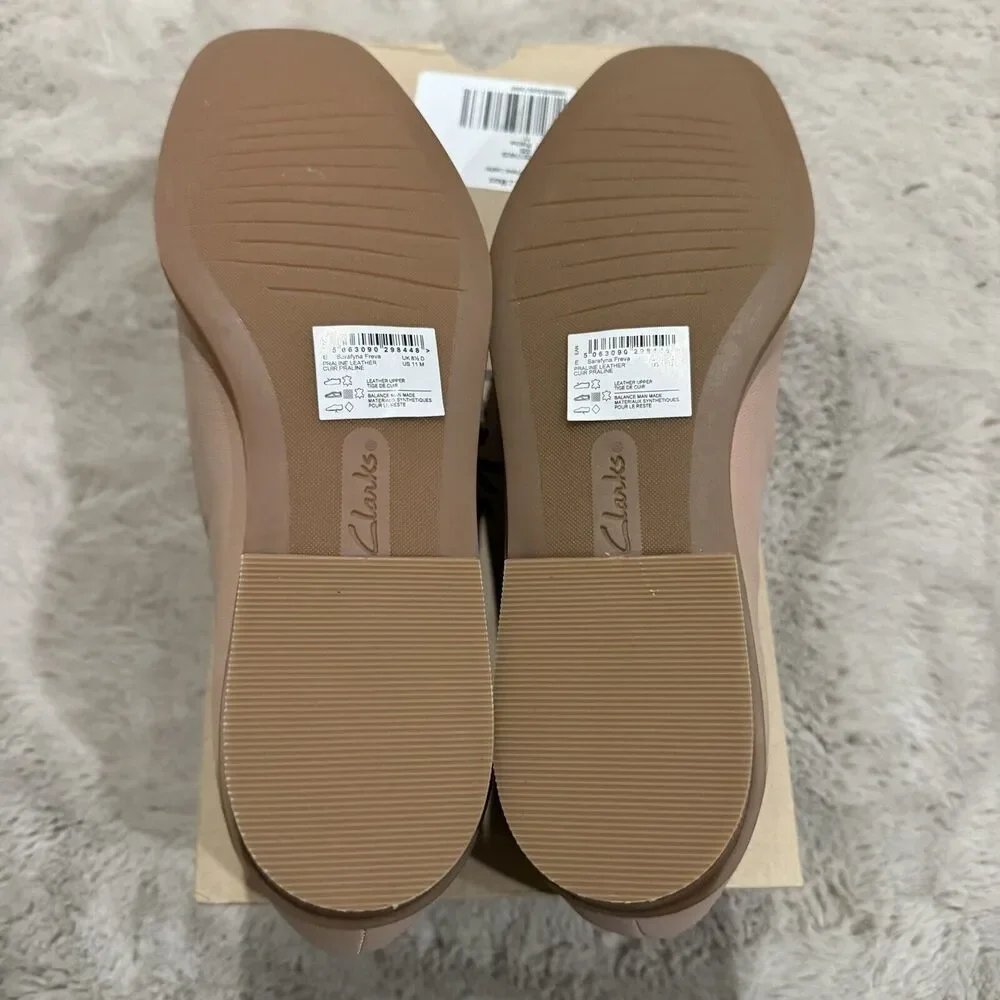 NIB CLARKS Sarafyna Freva Leather Flat Women US Size‎ 11 M Praline Career Office